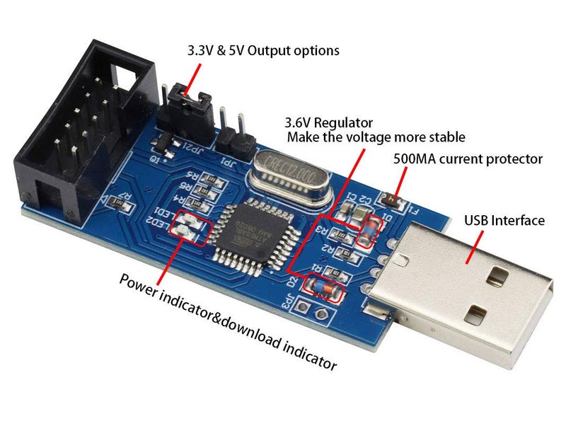 Ferwooh 2PCS USBASP ISP Downloader Programmer Microcontroller Module + 10Pin to 6Pin Adapter Board for ATMEL 51 AVR - Image 2